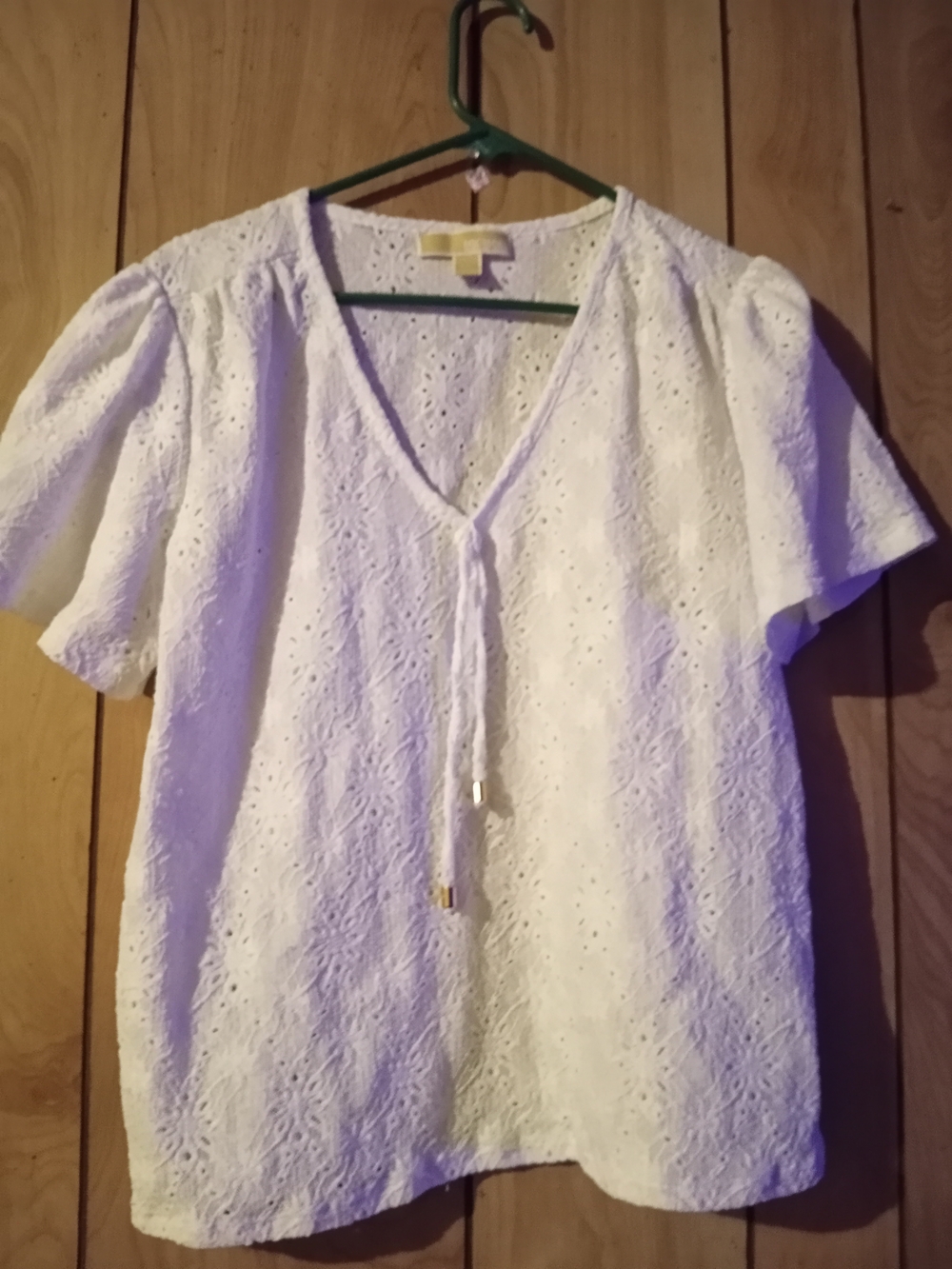 Michael Kors White Eyelet Tie-Neck Blouse
